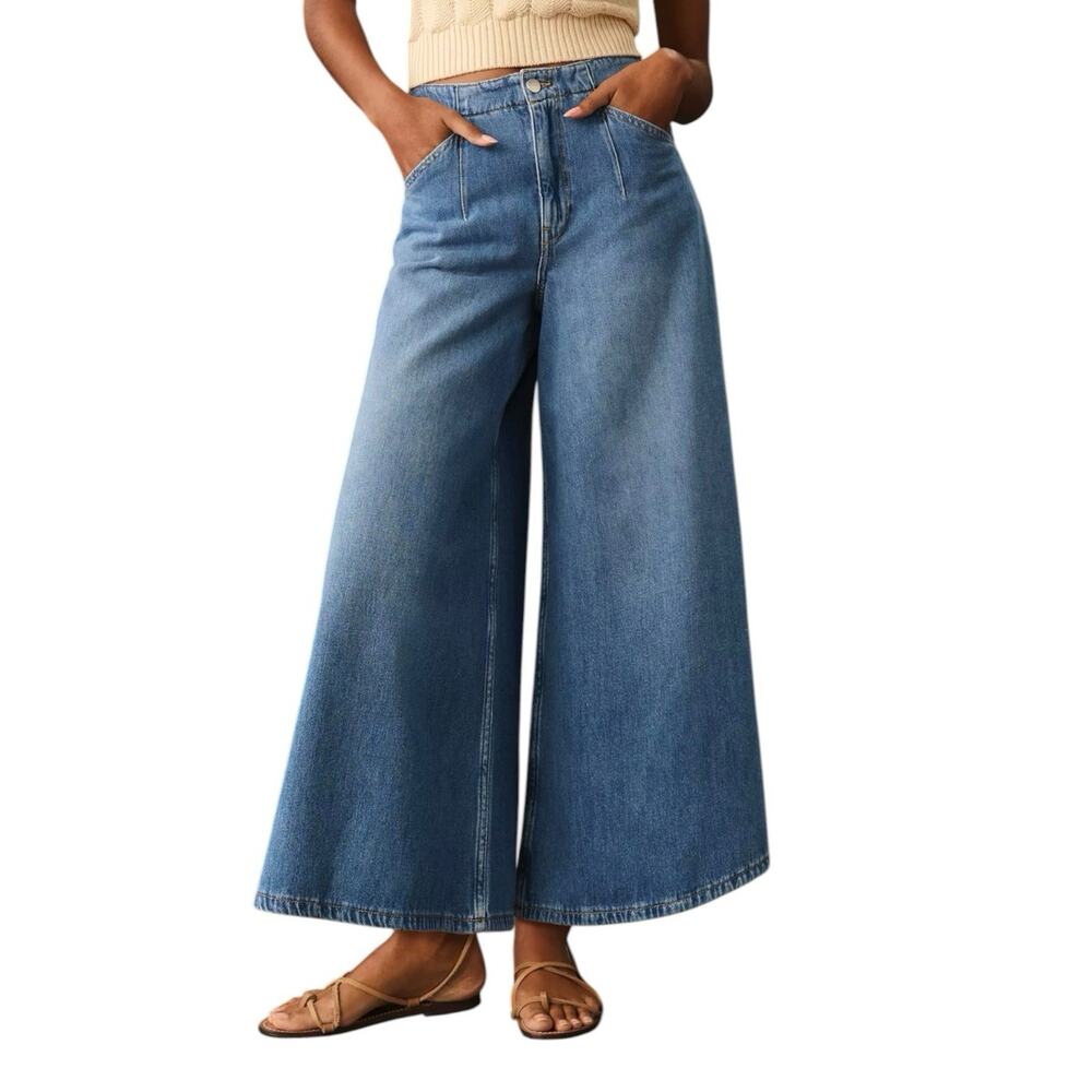 Anthro Pilco Women 30 Wide leg Corset high rise crop Culotte jeans